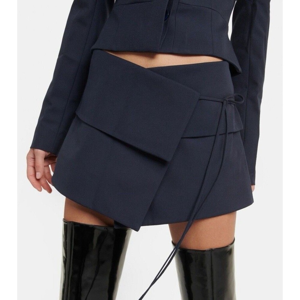 Aya Muse Eury Wool-blend Miniskirt Navy Blue Wrap Size XL $450